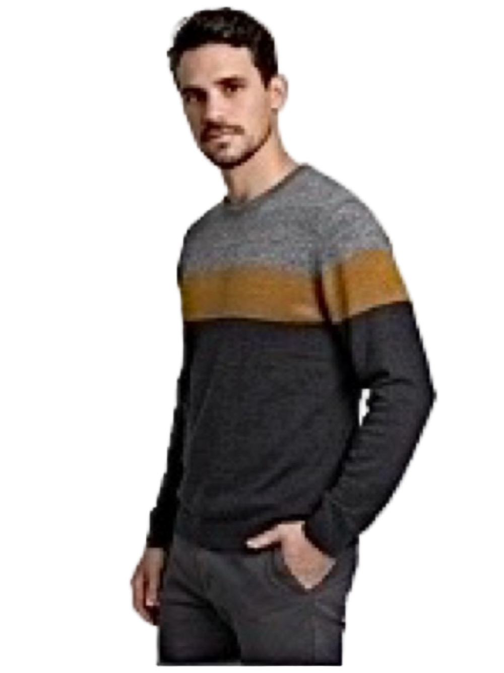APT. 9 Sweater Seriously Soft Crewneck Long Sleeve Charcoal Caramel Grey Men L